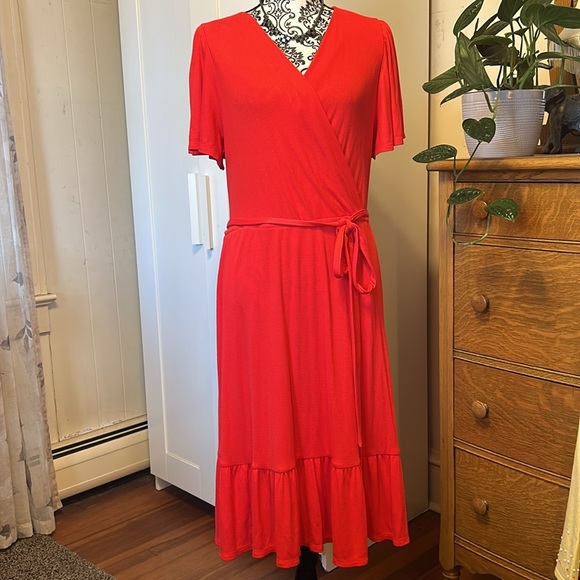 New with Tags Lane Bryant Red Ruffle Sleeve Tiered Wrap Dress Size 22 - Picture 2 of 11